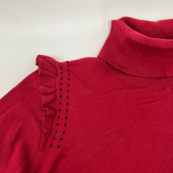 Kate Spade Red Ruffle Turtleneck Knit Sweater | Size M - Picture 2 of 8